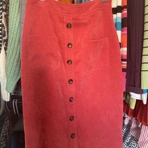 Red/Orange Corduroy Midi Skirt